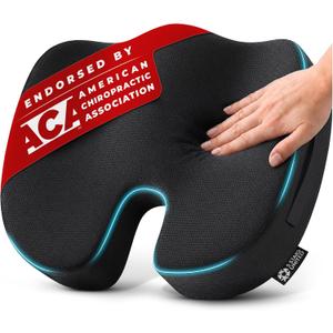 5 STARS UNITED Seat Cushion - Memory Foam for Tailbone Pain Relief - Ergonomic Support for Coccyx, Sciatica & Butt - Wheelchair, Office, Desk & Gaming Chair, Car Seat, Airplane, Black, Size: Large