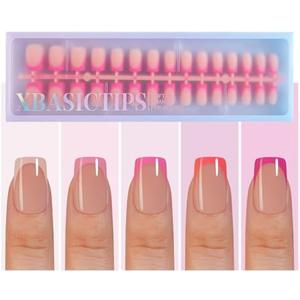 Misssix XBASICTIPS French Tip Press On Nails, 150Pcs Pink Press On Nails Short Square, French Soft Gel Nail Tips, Pre-shaped No Need to File 3 in 1 Tips, Fake Nails for Nail Art DIY Designs 15 Sizes