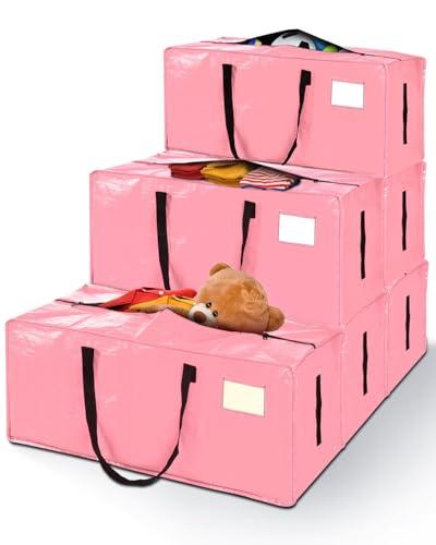 AdeaBag 12 Pack Extra Large Moving Bags, Heavy Duty Packing Bags with Zippers and Handles for Space Saving, Clothes Storage, College Essentials, Travel, Pink