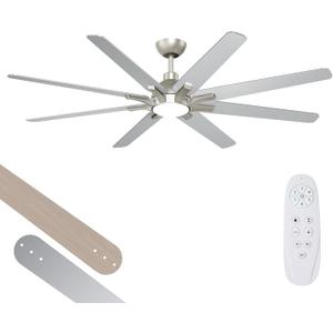 62 Inch Ceiling Fans with Lights - Large Modern Ceiling Fan with Light and Remote Control for Bedroom Living Room Courtyard,3CCT Dimmable 6 Speeds Reversible Quiet DC Motor,Brushed Nickel