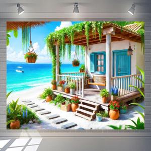 BlissYard Hello Summer Hawaiian Beach Banner Summer Beach Themed Party Decorations House Banner 7.5x5.9ft Outdoor Decorations Photo Props Sunshine Luau Themed Backdrop Decorations