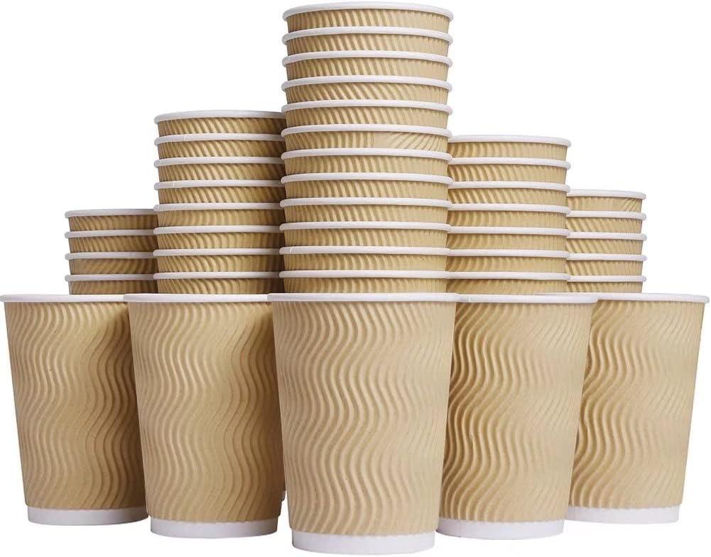 Hot 8 oz Disposable Insulated Corrugated Sleeve Ripple Wall Paper Coffee Cups for Drink,100, 8oz, Brown,Hot Coffee Cups