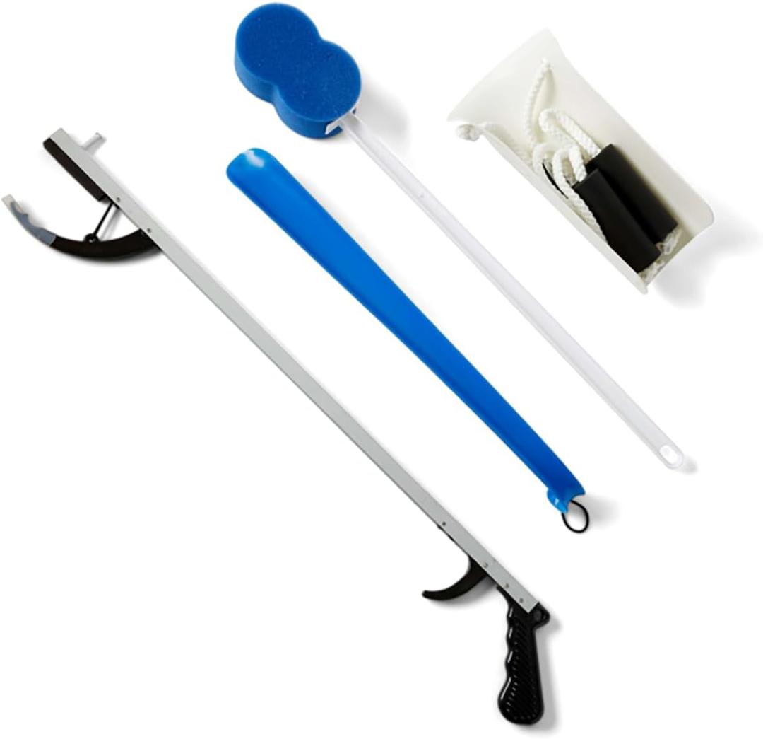 Medline Economy Hip Kit, Mobility Aids Ideal for Hip Surgery Recovery, 3-Pieces, 26" Grabber Reacher, Shoehorn, Sock-Aid, and Contoured Bath Sponge