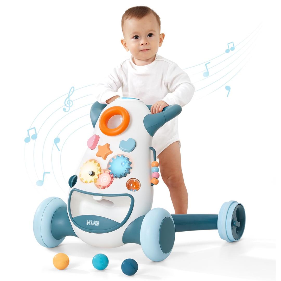 KB Montessori Baby Walker - Interactive Push Toy for Toddlers Learning to Walk with Soft Music & Lights, Adjustable Speed & Non-Slip Wheels, Educational Activity Center (Aquamarine)