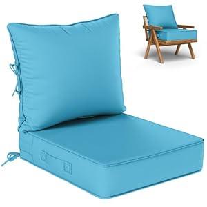 Kimunuk Outdoor Seat Cushion Set 22 L × 24 W × 5 H Inch Waterproof & Fade Resistant Patio Furniture Cushions with Removable Cover with Handle and Straps for Sofa Chairs, Chairs, Lake Blue