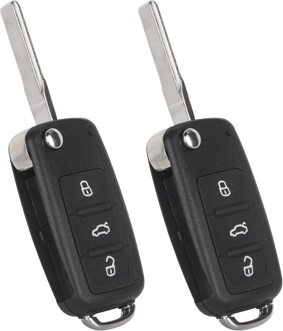 Key Fob Keyless Entry Remote Compatible with VW Volkswagen 2011-2016 CC Eos Golf GTI Jetta Tiguan Touareg/2012-2016 Beetle Passat Passat CC NBG010180T 4 Buttons Flip Key, 2-Pack
