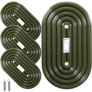 4 Pcs Oval Light Switch Cover Decorative Single Toggle Wall Plate Dark Wood Grain Design Oval Light Switch Cover Plate for Bedroom Kitchen Home Decoration (Classic,Green)