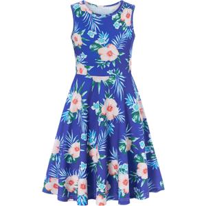 Ahegao Girl's Floral Sleeveless Dresses Kids One Piece Sundress for Casual School 4-13 Years Old (9-10 Years, Blue Pink Green)