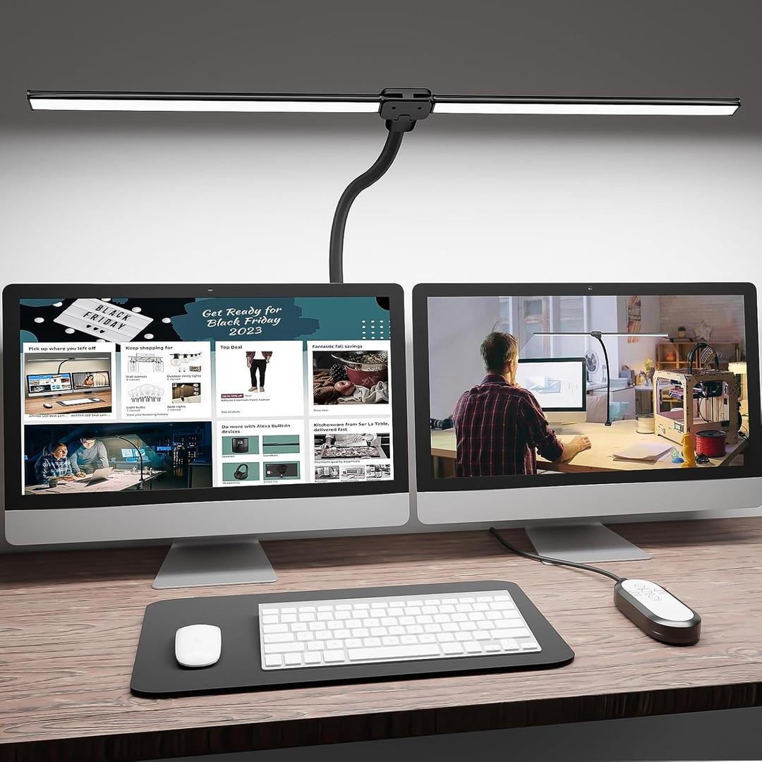 ShineTech LED Desk Lamp for Home Office, 5000K Bright Double Head Architect Task Lamps with Clamp, Dimmable Adjustable Flexible Gooseneck, Black (5000K- Daylight White)