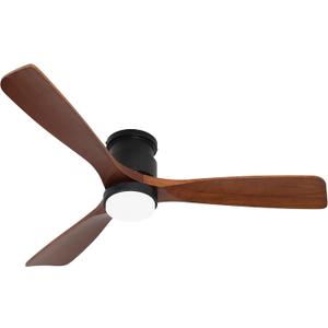 52" Ceiling Fans Flush Mount with Lights and Remote Control, Dark Brown Solid Wood Ceiling Fans for Indoor Outdoor Farmhouse, Timing 6 Speeds 3 Color Light with Memory Lighting