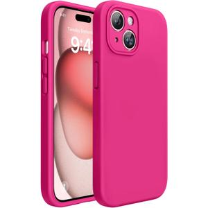 Miracase Compatible with iPhone 15 Case, [Soft Anti-Scratch Microfiber Lining], Liquid Silicone Case Gel Rubber Shockproof Drop Protection Phone Case for iPhone 15, Hot Pink