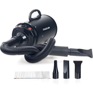 Dog Dryer for Pet Grooming, High Velocity Pet Hair Dryer with Heater, Adjustable Speed, 3 Nozzles and a Comb, Black