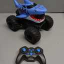 BOBXIN Amphibious Remote Control Shark Monster Truck Squirt Water,4WD All-Terrain Off-Road 2.4Ghz Waterproof RC Car Pool Water Toys for Kids Age 6+ Blue