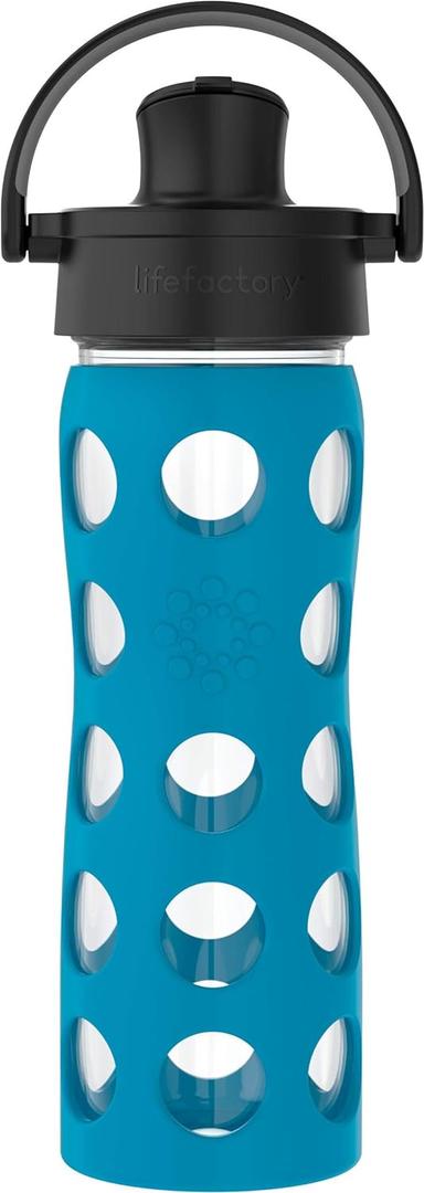 Lifefactory 16-Ounce Glass Water Bottle with Active Flip Cap and Protective Silicone Sleeve, Teal Lake (16 Ounces)