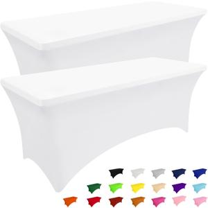 Smiry 2 Pack Spandex Table Cloth 8FT, Elastic Fitted Stretch Tablecloths for Rectangle Tables, Washable Table Cover for Outdoor, Wedding, Banquet & Parties (White, 96Lx30Wx30H Inch) (8 Feet - 2 Pack)