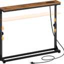 HOOBRO Narrow Console Table with Charging Station, Adjustable Height Sofa Table (25''-32.9''), Slim Behind Couch Table for Small Spaces, Entryway, Living Room, 39.4" Rustic Brown BF95UXG01, 39.4"W x 5.9"D x 32.9"H
