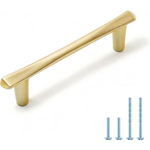 10 Pack Gold Cabinet Handles 3.75 Inch(96mm) Hole Center Brushed Brass Cabinet Pulls Gold Dresser Drawer Pulls-Door Hardware Handles for Kitchen Bathroom Bedroom Furniture