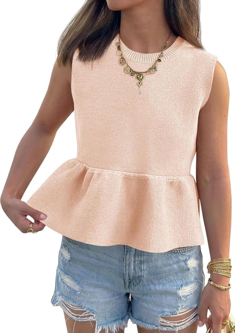 Saodimallsu Womens Peplum Tank Tops Ribbed Knit Babydoll Sleeveless Crop Tops Sweater Vest 2026 Country Concert Outfit (Small, Apricot)