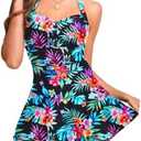 Tempt Me Women One Piece Swimsuit with Skirt Tummy Control Swim Dress Halter Vintage Bathing Suit, M
