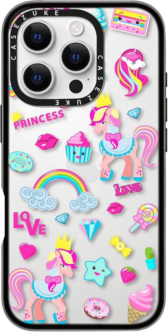 Clear TPU Phone Case Cover for iPhone 16 Pro with Design, Drop Protection, Cute Case for Girl Women, Rainbow Unicorn