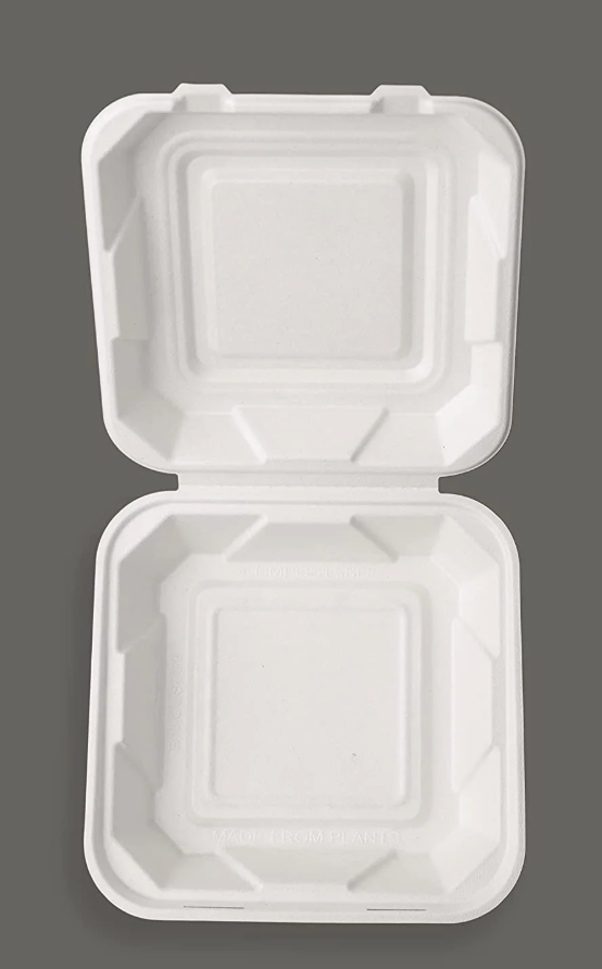 40 Pcs Green Smart Products 6 X 6" Compostable Clamshell Food Containers, Heavy-Duty Hinged Container, Disposable Bagasse Eco-Friendly Natural Takeout to go Box, Made from Sugarcane Plant