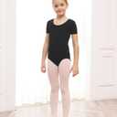 Stelle Leotard for Girls Black Ballet Dance Leotard Gymnastics Outfits with Bow Back (Toddler/Little/Big Kids) (6-7 Years)