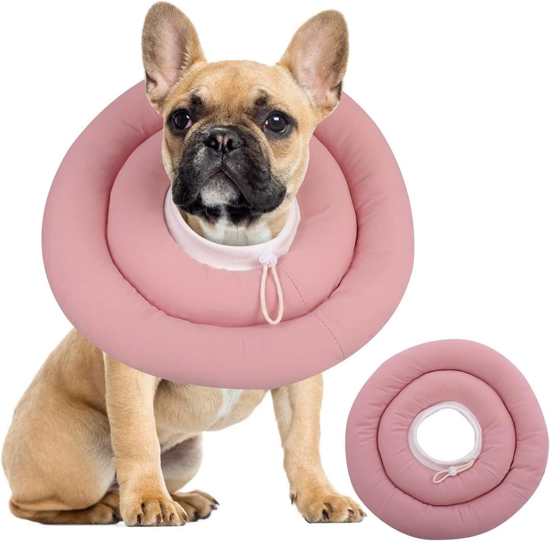 IDOMIK Dog Recovery Collar, Waterproof Soft Dog Cone After Surgery, Comfy Protective Elizabethan Collar Alternative for Dogs Cats, Adjustable Pet Neck Donut Cone Anti-Licking Biting Wounds,Pink,S