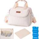 Breastmilk Cooler Bag with Ice Pack Fits 6 Baby Bottles up to 9 Ounce (Cream 2)