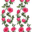 Felice Arts 2 Pack Hot Pink Artificial Floral Garland Each 6.5FT Fake Rose Vine Hanging Spring Garland for Wedding Party Background Table Arrangement Room Teepee Mirror Decor