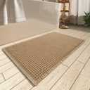 Waffle Bath Mat 17"x24", Absorbent Non Slip Bath Rug, Machine Washable, Boho Bathroom Rugs with Tassel, Rubber Backed, Soft Bath Mat for Shower Floor & Bathroom Decor (Brown)