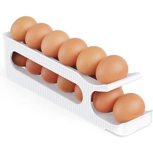 Egg Holder for Fridge, 2 Tiers Auto Rolling Egg Storage Organizer for Refrigerator, Slim Space Saving Container, Dispenser - Egg Roller for Eggs 12 Count