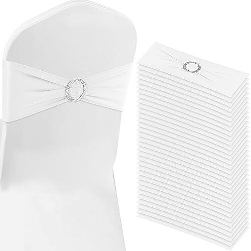 BOUBONI White Chair Sashes 100 Pack Spandex Stretch Chair Band Sashes with Buckles for Folding Chairs Wedding Party Reception Baby Shower Events Banquet Decorations