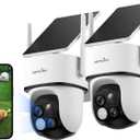 wansview Security Cameras Wireless Outdoor-2K Dual Lens Home Security Cameras, 360 View, Solar Panel Battery Powered, Color Night Vision, PIR Sensor, IP65 Waterproof, Work with Alexa, B7 2P White