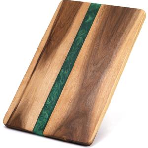 ZENFUN Acacia Wood Cutting Resin Board and Chopping Board for Meat, Cheese Board, Vegetables, Bread, and Charcuterie - Decorative Wooden Serving Board for Kitchen and Dining Room 10"15"