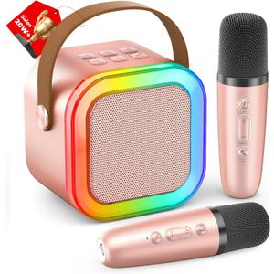 Mini Karaoke Machine for Kids Adults, 2025 TOP Christmas Birthday Gifts for Girls 3,4,5,6,7,8+Year Old Toddler Toys, Portable Bluetooth Speaker with 2 Wireless Karaoke Microphones Player(Rose)