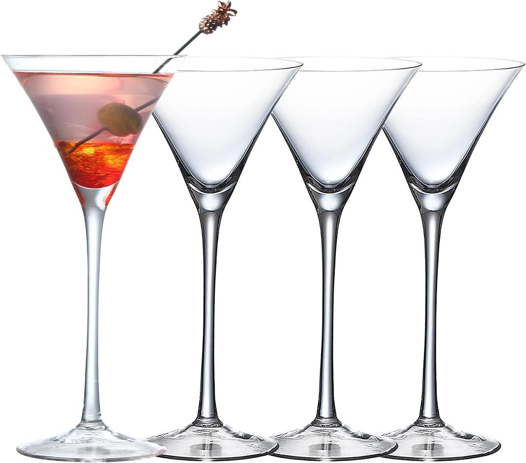 Crystal Martini Glasses, Set of 4, Hand Blown Stemware for Cocktails, 4.6oz, 4 inches by 8 inches