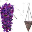 Artificial Bougainvillea Faux Flowers Plants Baskets for Outdoor Outside Decoration, 3PCS Fake Silk Flowers Long Trailing Vines UV Resistant Realistic for Front Door Porch Patio (Dark Purple Fuchisa)