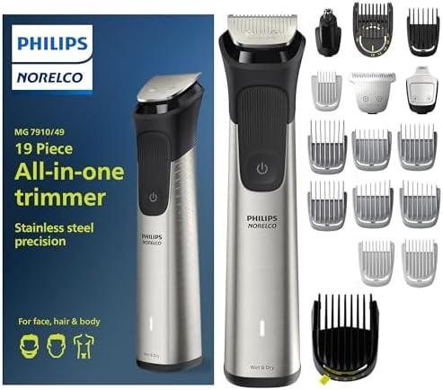 Norelco Philips Multigroom 7000 Series, All-in-One Trimmer, Beard Trimmer and Hair Clipper, 19-Piece Men's Grooming Kit for Beard, Head, Hair, Body, and Face, Soft Pouch, MG7910/49, Some Parts Are Missing