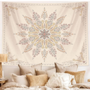 Neasow Bohemian Tapestry Wall Hanging, Beige White Floral Tapestry with Medallion Print Bedroom Boho Home Decor, WhiteSimple, Small 50×60 inches