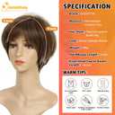 QUEENTAS Short Wigs for White Women Bob Brown Pixie Cut Wig Realistic Synthetic Brunette Wig with Bangs for Daily(Brown Mixed Blonde)