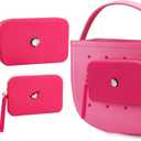 Biubee 2 Sizes Silicone Pouches fits Bogg Bag Accessories - Large Insert Bag with Charms for Keeping Phone Makeup Cash Keys from Sand Water (Pink)