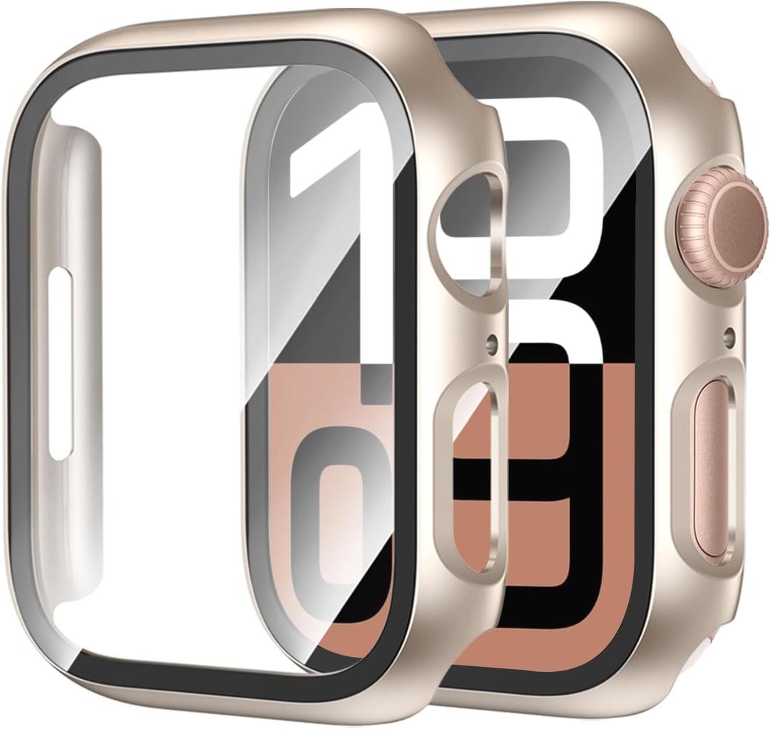 2 Pack Case with Tempered Glass Screen Protector for Apple Watch 10 (2024) Series 10 42mm,Slim Guard Bumper Full Coverage Hard PC Protective Cover HD Ultra-Thin Cover for iWatch 42mm