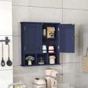 TaoHFE Blue Bathroom Over The Toilet Storage Cabinet, Wall Medicine Cabinet Organizer with 2 Door Adjustable Shelves, Wooden Modern Bathroom Shelves Wall Mounted Laundry Room, 20.1 x 5.1 x 22.8 inches