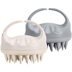 HEETA Hair Brush, Hair Growth Scalp Massager with Soft Silicone Bristles to Remove Dandruff, Relieve Itching & Relax Scalp, Shampoo Brush for Wet Dry Hair Care, Beige & Grey, 2 Count