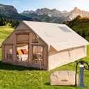 Inflatable Tent with Skylight, Quick Setup Blow Up Tents with Pump, Hot Tent with Stove Jack, Waterproof Oxford Inflatable House for Camping, Air Glamping Tents for Camping Adult 8-12 Person, 118"L x 157"W x 79"H