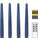 Fanna 9.6" Flameless LED Taper Candles with Timer in Real Wax, Battery Operated Rustic Wax Dinner Candlesticks with Remote, 8 Batteries Included - Set of 4 - Dark Blue