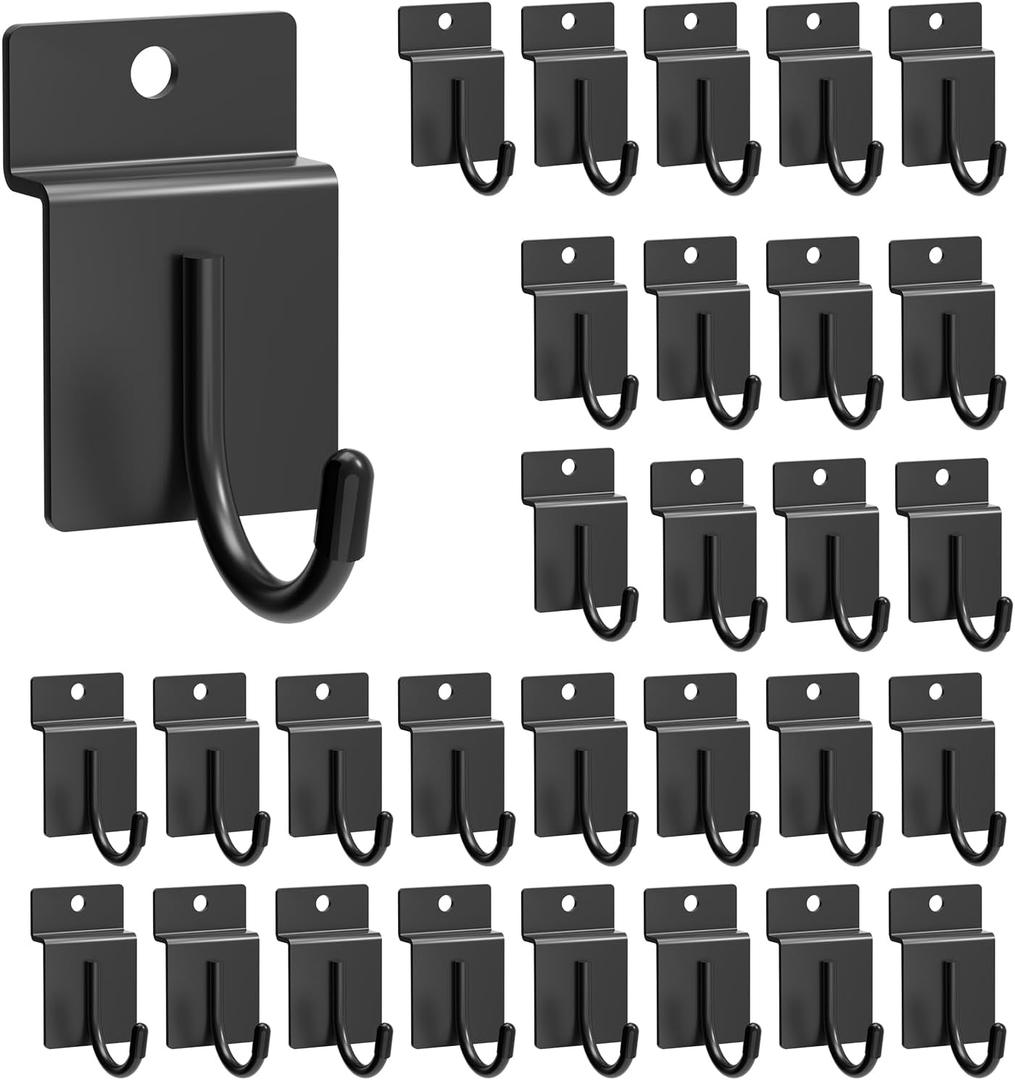 30 Pcs J Shaped Slatwall Hooks, Slat Wall Display Hooks Slat Wall Hanger Hooks for Garage, Shop, Home, Office (Black)
