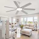 62 Inch Large Ceiling Fans with Lights and Remote, Grey Modern Ceiling Fan with 3CCT LED Light, Quiet DC Motor,Indoor/Outdoor Ceiling Fan with 7 Dual Finish Blades for Living Room, Patio