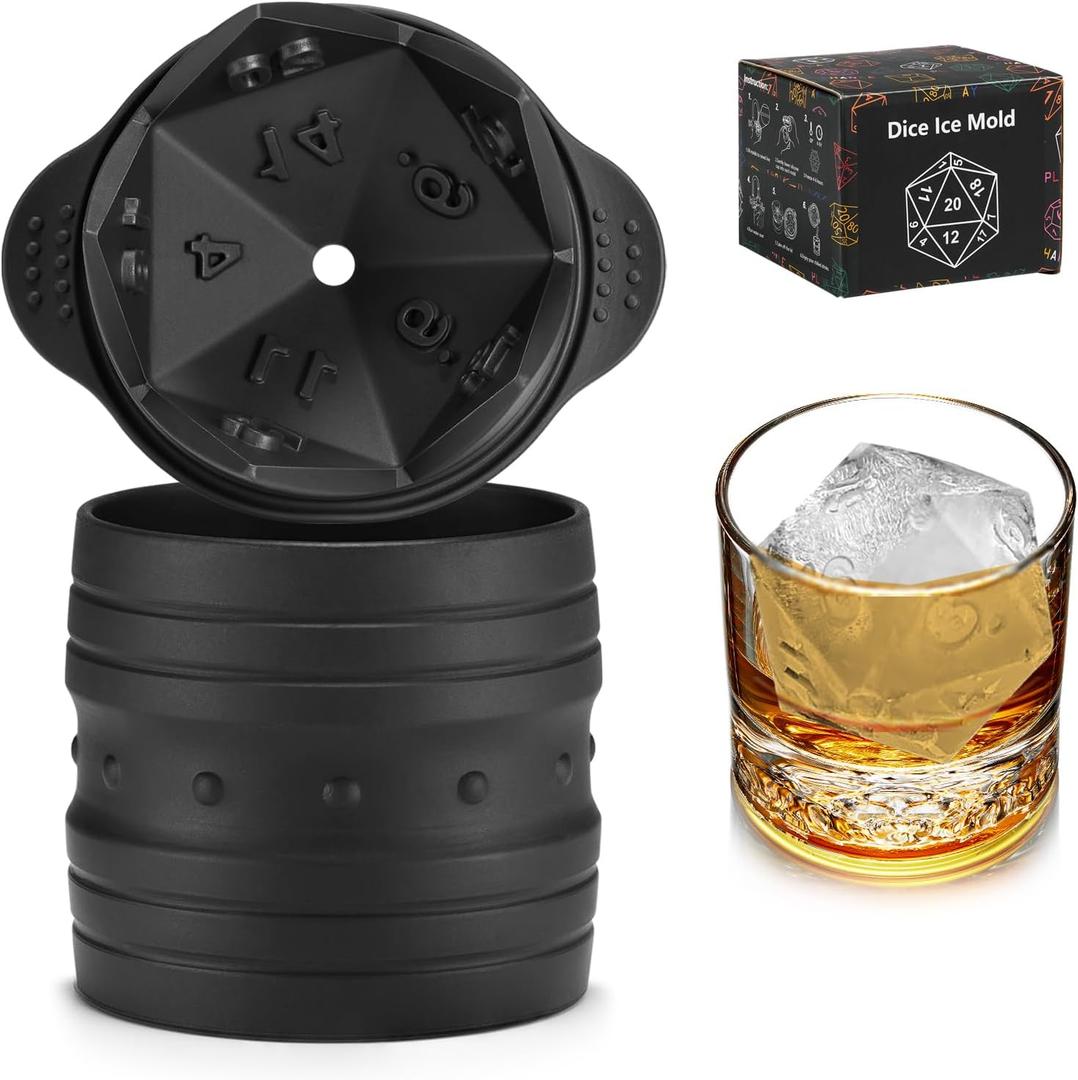 D20 Dice Ice Mold, DND Gamer Gifts for Men Women, Cool Christmas Stocking Stuffers Ideas for Adults TRGP Lover, Large Silicone D&D Accessories Ice Cube Tray for Cocktails,Bourbon,Whiskey,Game
