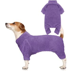 Fuzzy Dog Pajamas Turtleneck Pet Clothes Warm Soft Cozy Lightweight Pet Pjs Dog Sweaters for Large Dogs(Purple-L)